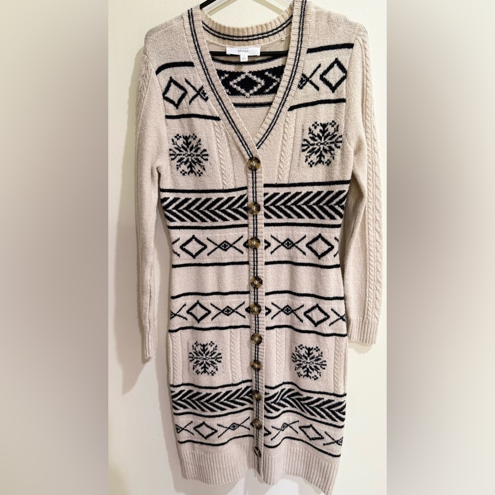 Women's Lucky Brand Cream and Black Patterned Sweater